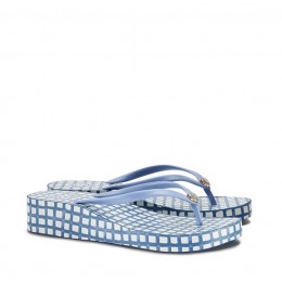 Tory Burch Thandie Wedge Flip-Flop Light Haven-Canvas Plaid A