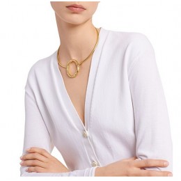 Tory Burch Oval Metal Collar Necklace Worn Gold