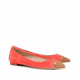 Tory Burch Bar Logo Flat Poppy Coral Natural Bark
