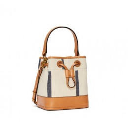 Tory Burch Canvas Mini Bucket Bag Natural Tory Navy