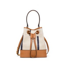 Tory Burch Canvas Mini Bucket Bag Natural Tory Navy