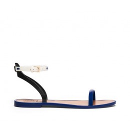 Tory Burch Leather Ankle-Strap Flat Jelly Sandal Neptune Black Ivory Neptune