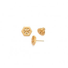 Tory Burch Hex-Logo Stud Earring Shiny Gold
