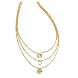 Tory Burch Perforated Charm Triple-Strand Necklace Shiny Gold