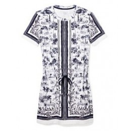 Tory Burch Drawstring Waist T-Shirt Dress White Frenesi Border A