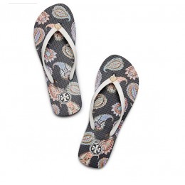 Tory Burch Thin Flip-Flop White Dapper Paisley A-White