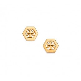 Tory Burch Hex-Logo Stud Earring Shiny Gold
