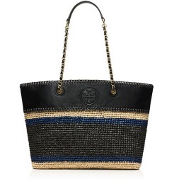 Tory Burch Marion Crochet Straw Tote Black