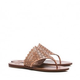 Tory Burch Floral Perforated Flat Thong Sandal Natural Blush