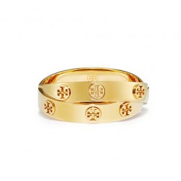 Tory Burch Metal Double-Wrap Logo Stud Bracelet Shiny Gold