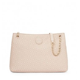 Tory Burch Marion Quilted Chain-Shoulder Slouchy Tote Light Oak