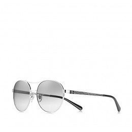 Tory Burch T-Print Rounded Aviator Sunglasses Ty Silver Blk