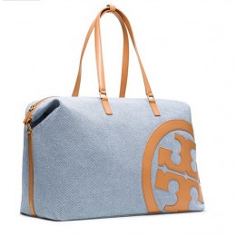 Tory Burch Lonnie Canvas Duffle Bag Tory Navy Vachetta
