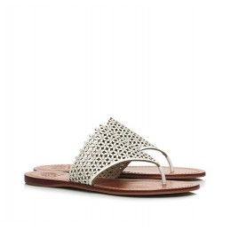 Tory Burch Floral Perforated Flat Thong Sandal Ivory