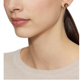 Tory Burch Resin Logo Stud Earring Tortoise Shiny Gold
