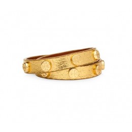 Tory Burch Double-Wrap Logo Stud Bracelet Gold