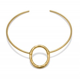 Tory Burch Oval Metal Collar Necklace Worn Gold