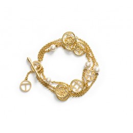 Tory Burch Charm-And-Pearl Triple-Strand Bracelet Ivory Shiny Gold