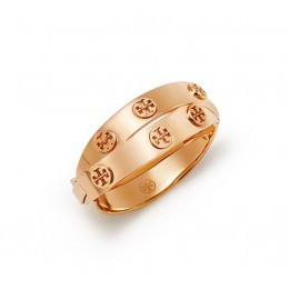 Tory Burch Metal Double-Wrap Logo Stud Bracelet Rose Gold