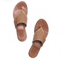 Tory Burch Floral Perforated Flat Thong Sandal Natural Blush