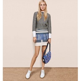 Tory Burch Crescent Printed Shoulder Bag Blue Ink Stripe