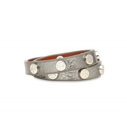 Tory Burch Double-Wrap Logo Stud Bracelet Silver