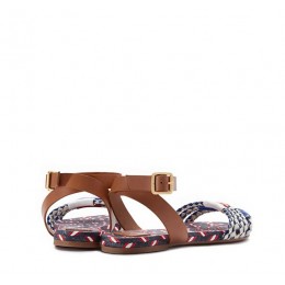 Tory Burch Braided Leather Flat Sandal Ivory-Tory Navy Tory Navy