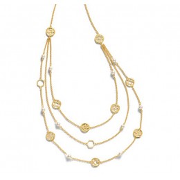 Tory Burch Charm-And-Pearl Triple-Strand Necklace Ivory Shiny Gold