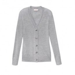 Tory Burch Simone Wool Cardigan Heather Grey W Silver Buttons