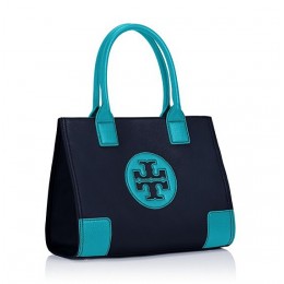 Tory Burch Ella Pebbled Color-Block Mini Tote Tory Navy Gulf Blue