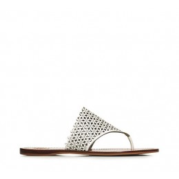 Tory Burch Floral Perforated Flat Thong Sandal Ivory