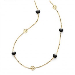 Tory Burch Dipped Evie Chain Rosary Necklace Black Ivory Shiny Gold