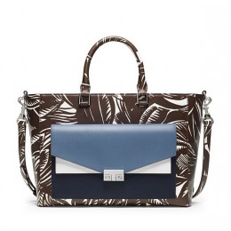 Tory Burch T-Lock Printed Patent Tote Tabora A Harbor Blue New Ivory Tory Navy