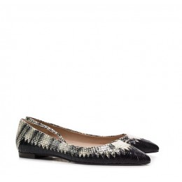 Tory Burch Bi-Color Woven Flat Black-Ivory Black