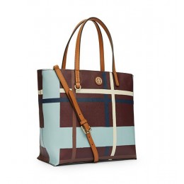 Tory Burch Kerrington Mini Square Tote Jumbo Plaid Deep Berry