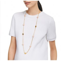 Tory Burch Dipped Evie Chain Rosary Necklace Black Ivory Shiny Gold