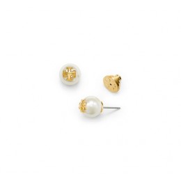 Tory Burch Evie Stud Earring Ivory Pearl Shiny Gold
