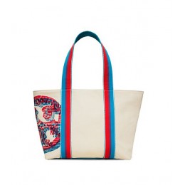 Tory Burch Beach -D Logo Small Zip Tote Squiggle Multi