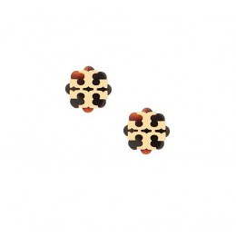 Tory Burch Logo Flower Resin Stud Earring Tortoise Shiny Gold