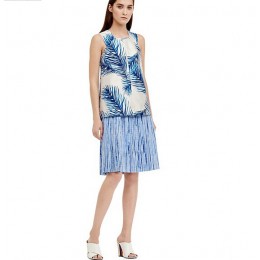 Tory Burch Silk Gazar Square-Neck Top Baltic Sea Feathers A