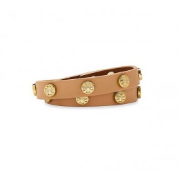 Tory Burch Double-Wrap Logo Stud Bracelet Aged Vachetta