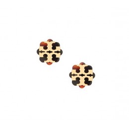 Tory Burch Logo Flower Resin Stud Earring Tortoise Shiny Gold