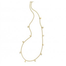 Tory Burch Logo Charm Rosary Necklace Shiny Gold