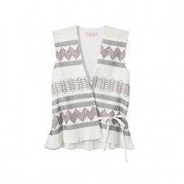 Tory Burch Smocked Silk Wrap Top White