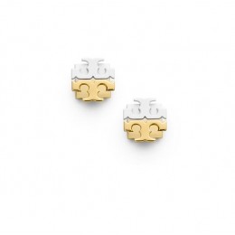 Tory Burch Dipped Logo Stud Earring New Ivory Shiny Gold