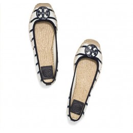 Tory Burch Striped T-Shirt Ballet Espadrille Ivory Navy Navy Tory Navy
