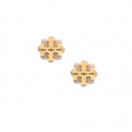 Tory Burch Logo Flower Resin Stud Earring Light Oak Shiny Gold