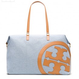 Tory Burch Lonnie Canvas Duffle Bag Tory Navy Vachetta