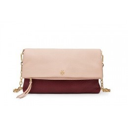 Tory Burch Fold-Over Cross-Body Deep Berry Light Oak