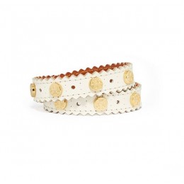 Tory Burch Perforated Double-Wrap Logo Stud Bracelet New Ivory Shiny Gold
